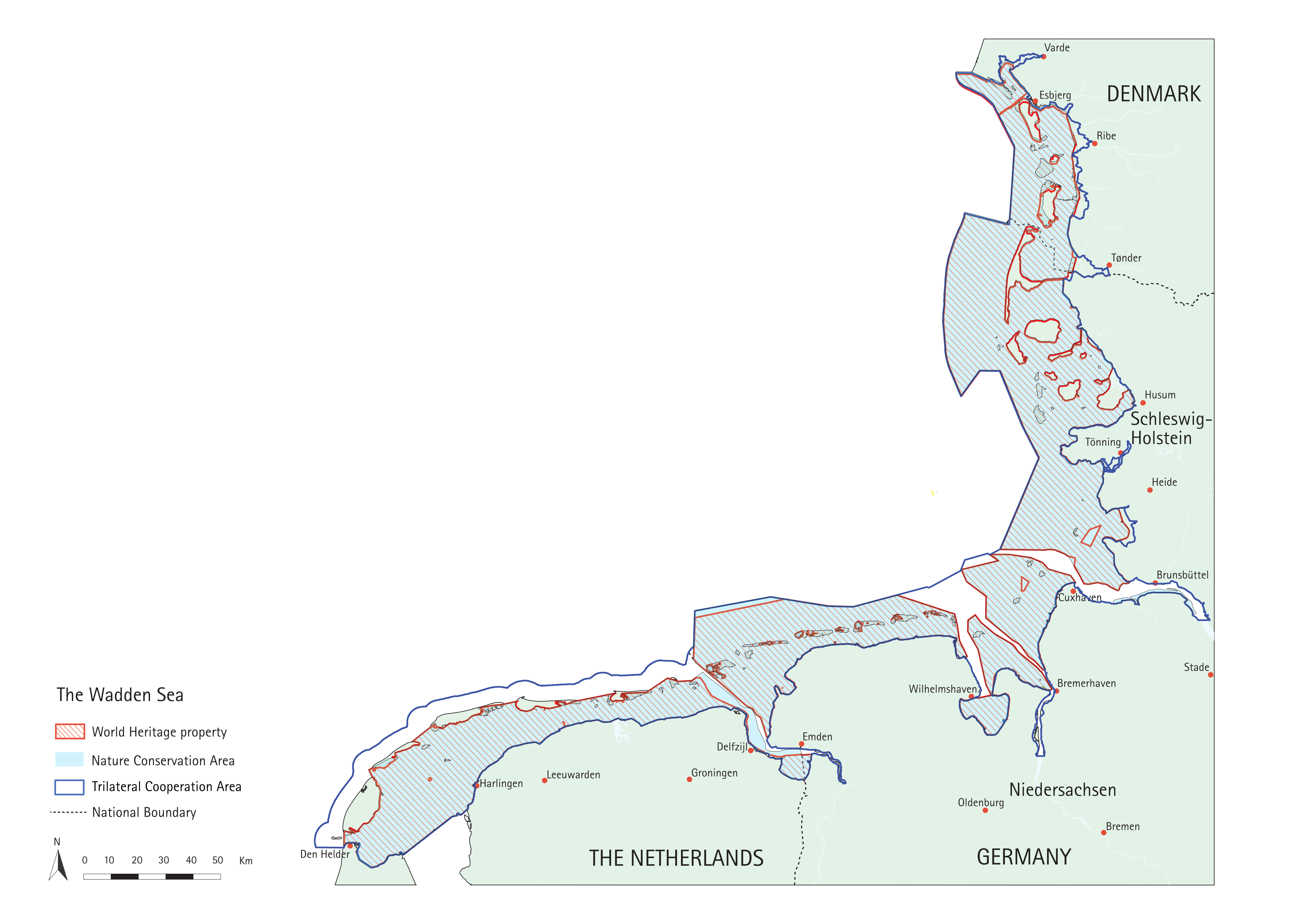 Gebiet der Trilateralen Wattenmeerzusammenarbeit und des Weltnaturerbes Wattenmeer