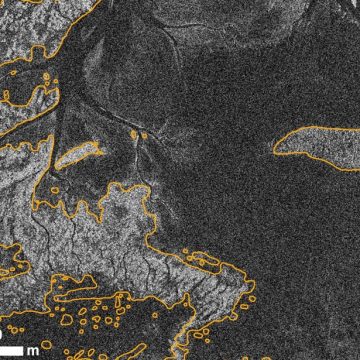 Muschelbänke in einer Aufnahme des TerraSAR-X aus dem Jahr 2011 (©TerraSAR-X © DLR)