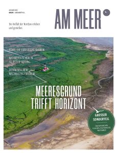 Magazin-Cover mit Luftbild der bewohnten Küste.